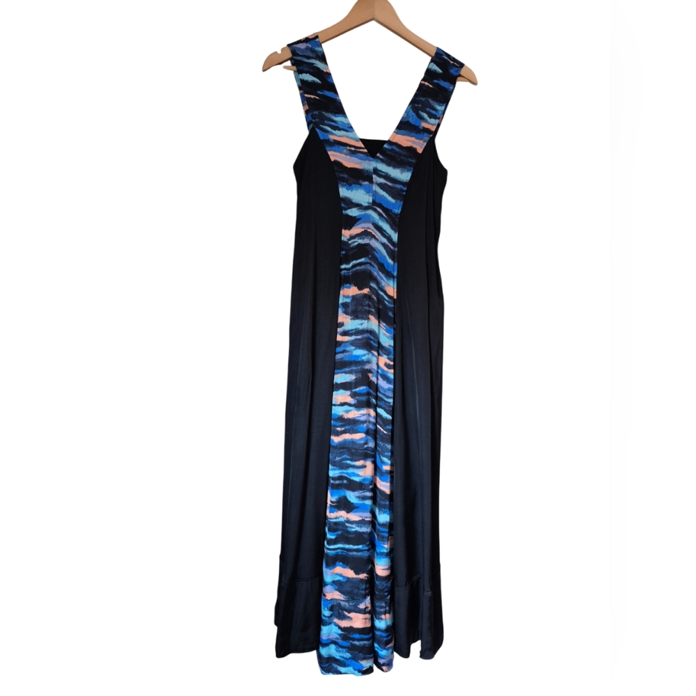 Anthropologie Maeve V-Neck Maxi Dress Black Abstract Size 2 Small